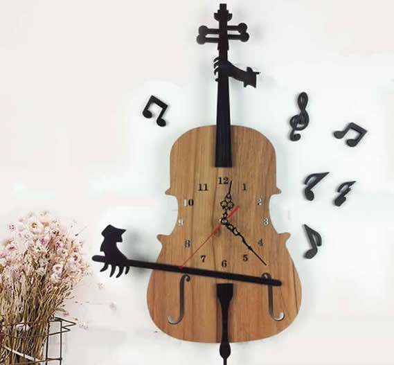 Wooden  Guitar Shaped  Wall Clock