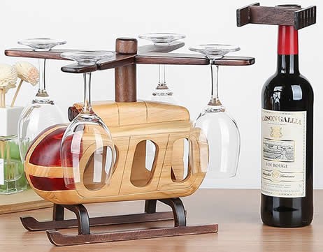 Wooden Helicopter  Wine Bottle Holder Wine Glass Holder  Stemware Rack Drying Stand