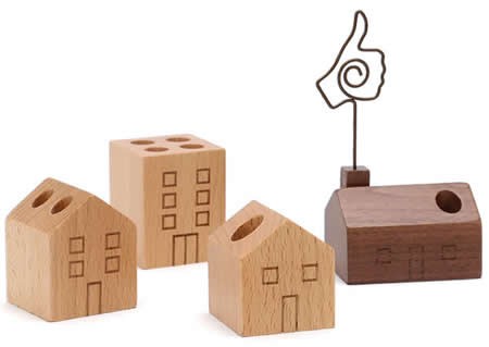 Wooden House shaped Pen Pencil Holder Stand,4 Piece Set 