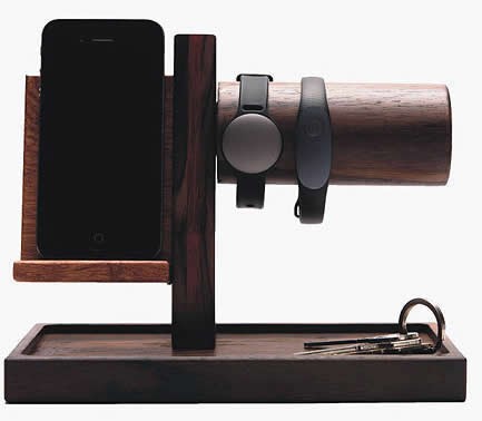 Wooden iPhone Docking Station with Watch Stand 