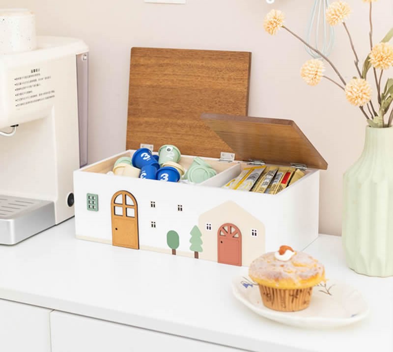 Wooden Little House Desktop Storage Box