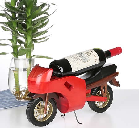 Wooden Motorcycle Wine Bottle Holder ( Red)