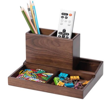 Wooden Multi-Functional Desk Organizer Box & TV Remote Control Holder/Pen Pencil Holder