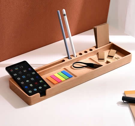 Wooden Multifunctional Desktop Card/Pen/Pencil/Mobile Phone Office Supplies Holder Display Organizer