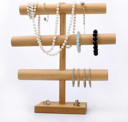 Wooden Necklace & Bracelet Jewelry Display Stand & Organizer,Beech 