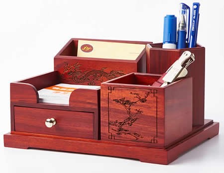 Wooden Struction Multi-function Desk Stationery Organizer Storage Box