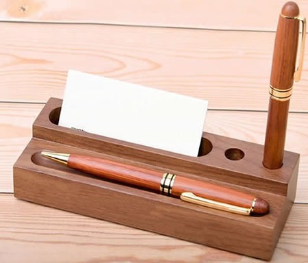 Wooden Office Desk Organizer Business Card Holder Pen Pencil Holder Stationery Storage Box 