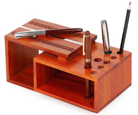 Rosewood Wooden Office Home Pen Pencil Holder Desk Stationery Storage Box Collection Caddy For Pen / Pencil / Cell Phone / Remote Control 