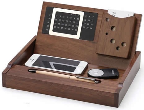 Wooden Multi-function Desk Stationery Organizer Storage Box With Perpetual Calendar