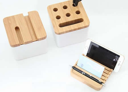 Bamboo Plastic Multi-function Desk Organizer Storage Box