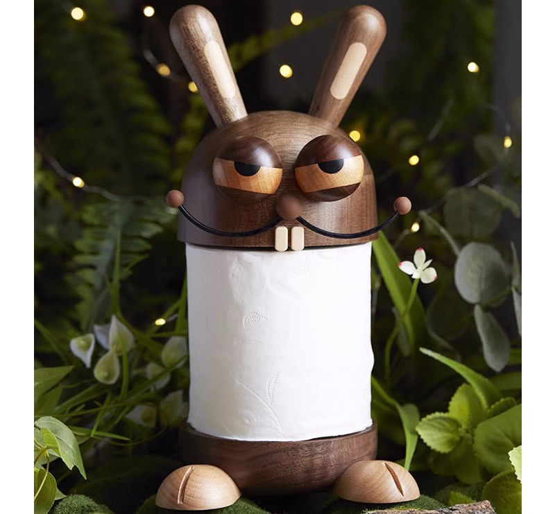 Wooden Bunny Paper Towel Holder with Big Eyes
