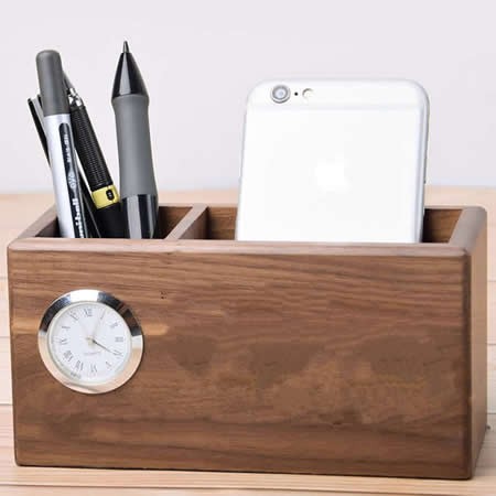 Bamboo Wood Wooden Desk Organizer Container for Desktop, Remote Controllers, Office Supplies, Pens Pencils, Makeup Brushes (2 compartments)