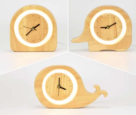 Wooden  Desk Alarm Clock with Nightlight and USB Power Supply