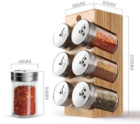 Wooden Spice Rack Stand holder with 6 bottles 