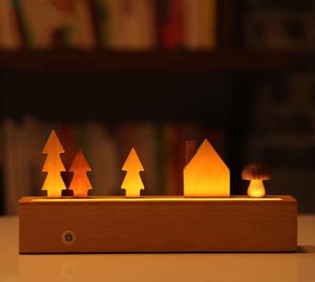 Wooden Square LED USB Beside Table Lamp 