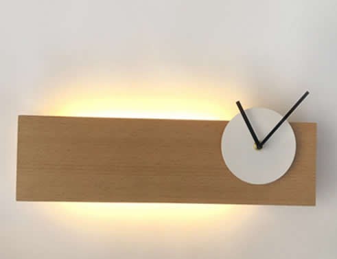 Wooden Wall Clock With Led Lamp 