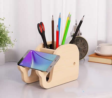 Wooden Whale & Elephant Pen Holder Phone Holder Stand