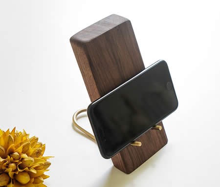 Black Walnut Brass Wood Phone Holder