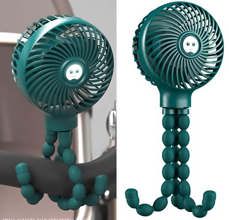 Creative Can Be Fixed At Will Green Octopus Fan Charging Carry Small Fan Outdoors