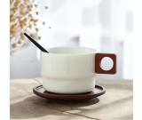 Brief Art Ceramic Coffee Cup With Wooden Handle