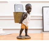 African Little Boy Back Basket Mobile Phone Holder Storage Pen Holder