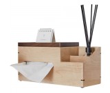 3 Compartment Bamboo Wood Organizer Caddy Tissue Holder, Remote Control