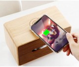 Brief wooden tissue box with mobile phone wireless charging