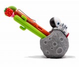 Cute cartoon astronaut with moon office desktop pen holder