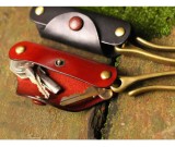 Vintage handmade leather brass combination key case