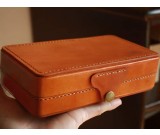 Classic Top Layer Cowhide Mini Suitcase Bank Card Organizer Wallet Pencil Case Storage Bag