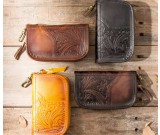 Vintage Mens Genuine Leather Cowhide Organizer Car key Card Case Relief Pattern Wallet