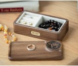 Brief Black Walnut Wood Ring Necklace Jewelry Organize Storage Box