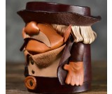 Funny Bearded Old Man Handmade Cowhide Leather Organize Pen Holder