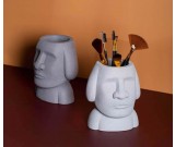 Abstract Easter Island Stone Man Organizes Storage Pen Holder