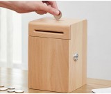 Creative strongbox wooden piggy bank coin box with key lock