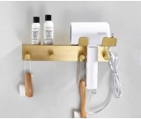 Classic Golden Brass Wall Storage Rack Bathroom Suction Hair Dryer Copper Hook Up