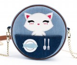 Simple and stylish kitten round canvas shoulder bag