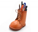 Classic Handmade Leather Boots Style Storage Shoes Pen Holder