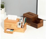 Multifunctional Wooden Desktop Organizer Storage Box Tissue Box