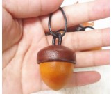 Acorn-Shaped Genuine Leather Keychain Key Ring