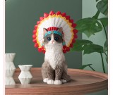 Amusing Native American Style Cat Sculpture Figurine