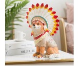 Amusing Native American Style Shiba Inu Dog Sculpture Figurine