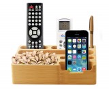 Bamboo Desk Organizer Cell Phone TV Remote Control Holder Caddy Office Supplies Storage Box Organizer Pens/Pencils Holder