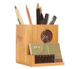 Bamboo Desktop Office Supplies Organizer Pencil Pens Business Card Holder 