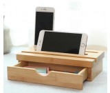 Bamboo Drawer Organizer With Smartphones Tablets Holder 