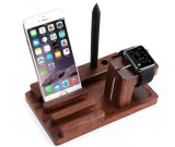 Bamboo Wooden Charge Dock Holder for Apple Watch & Docking Station Cradle Bracket for SmartPhones