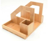 Bamboo Wood Desk Organizer Desktop Bookshelf Pen Holder Accessories Storage Caddy