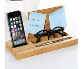 Bamboo Wood Office Desk Organizer Mobile Phone Stand 