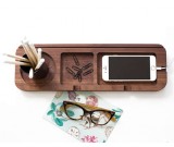 Black Walnut Wooden Multi-Function Desktop Organizer