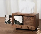 Black Walnut TV Shaped Tissue Box,With Phone Holder